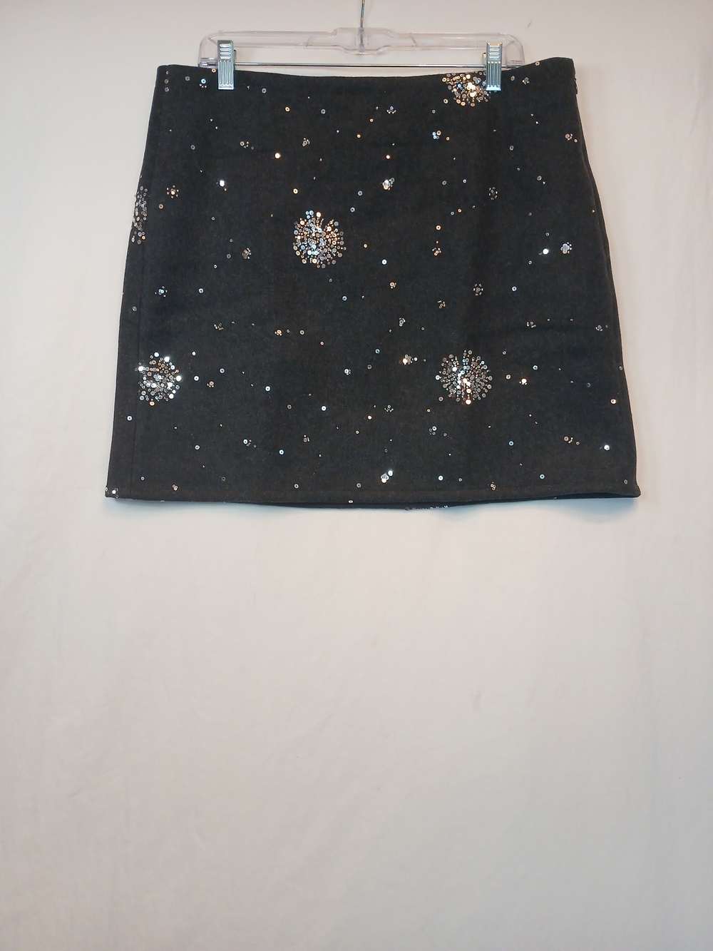 Dark Gray Silver Embellished Wool Feel Mini Skirt 12 NWOT